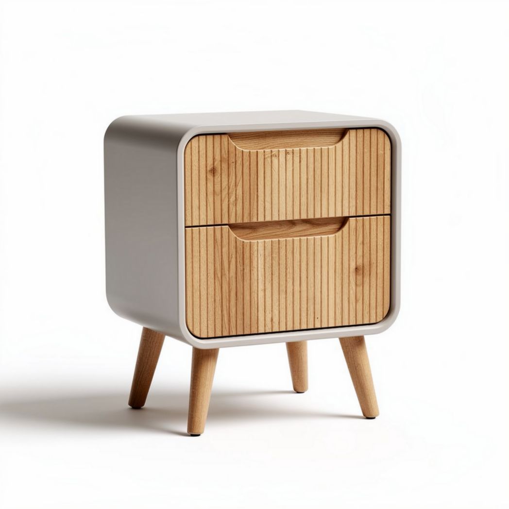 Wood and MDF nightstand with two drawers and natural finish 45 x 40 x 50cm