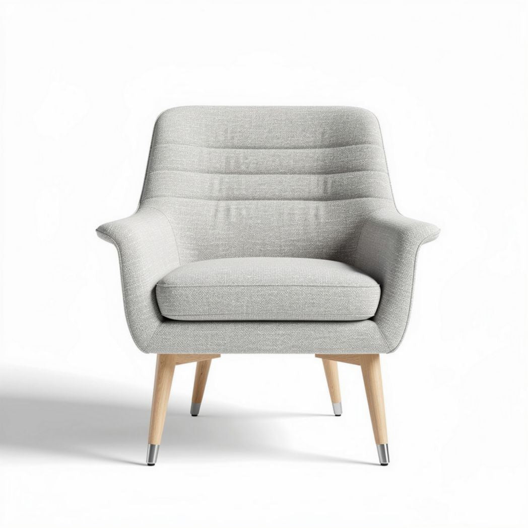Light grey upholstered accent chair with wooden legs 70 x 70 x 85cm
