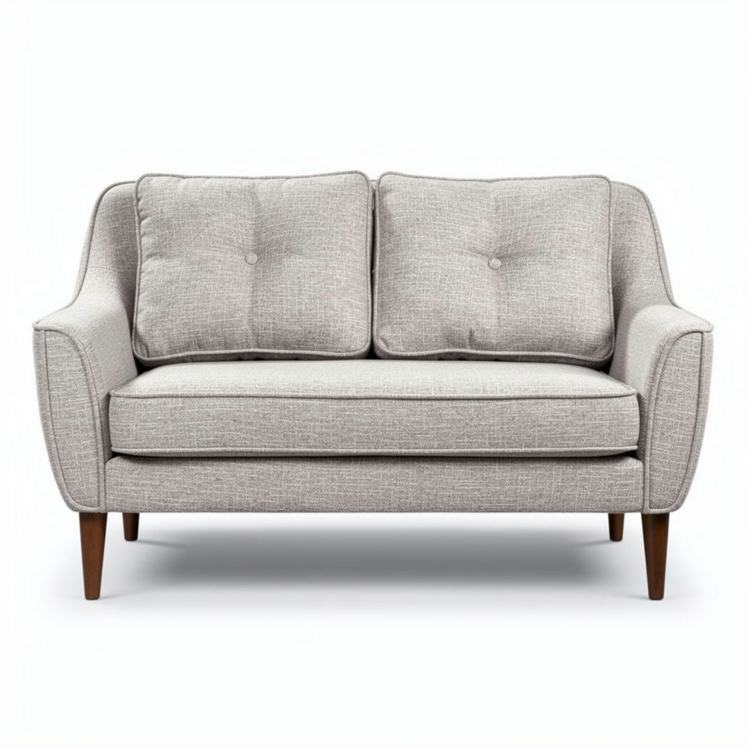 Modern two-seater sofa in dark gray fabric with sturdy wooden legs 150 x 80 x 75cm