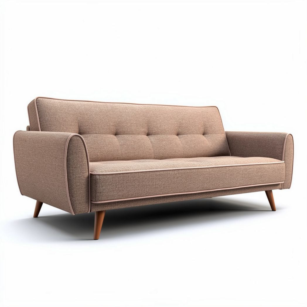Fabric sofa with wooden legs in beige color 200 x 90 x 85cm