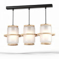 Three-light pendant lamp with frosted glass and wooden accents 50 x 15 x 15cm