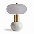 Ceramic table lamp with linen shade and brass accents 18 x 18 x 40cm