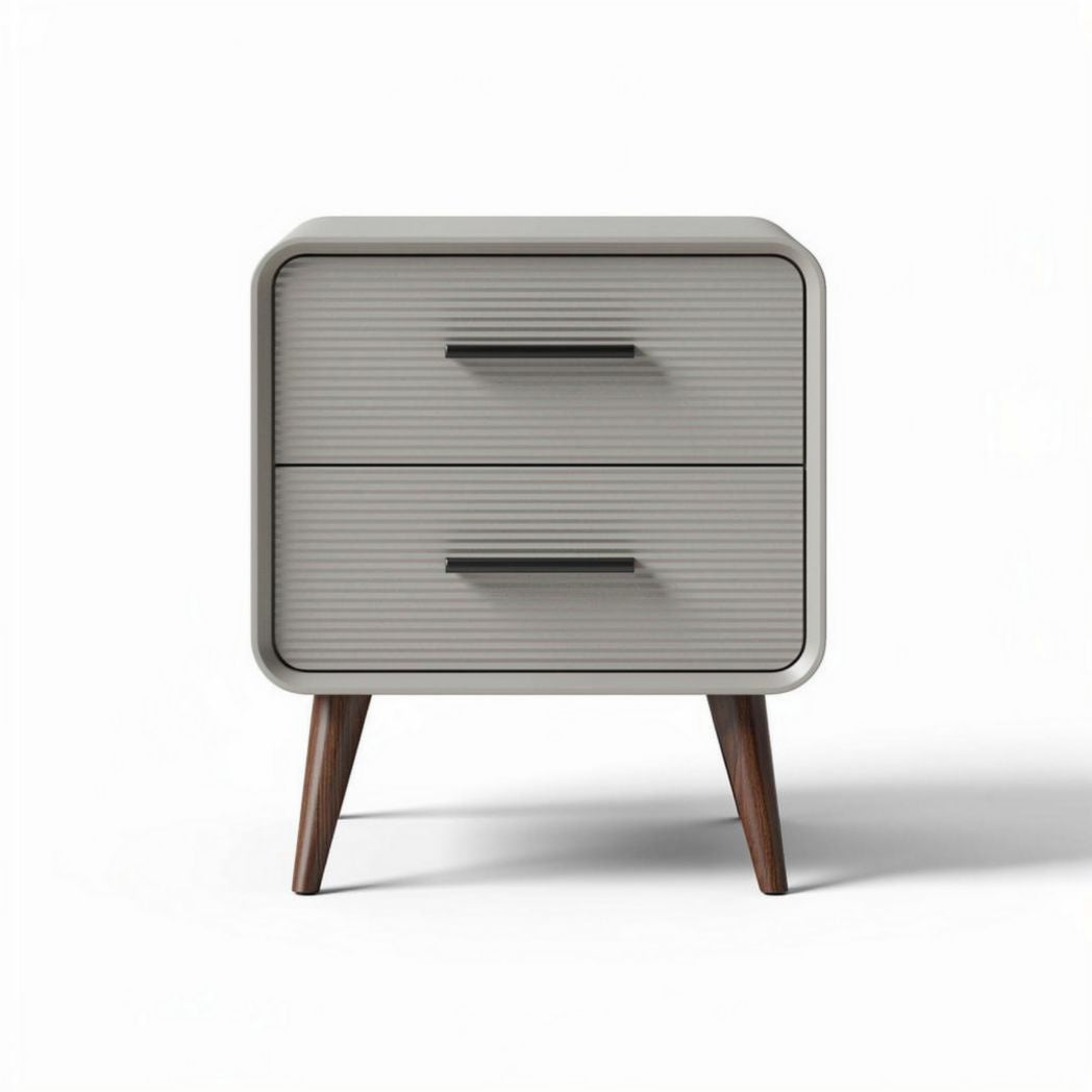 Two-drawer nightstand in gray with wood legs 60 x 40 x 50cm