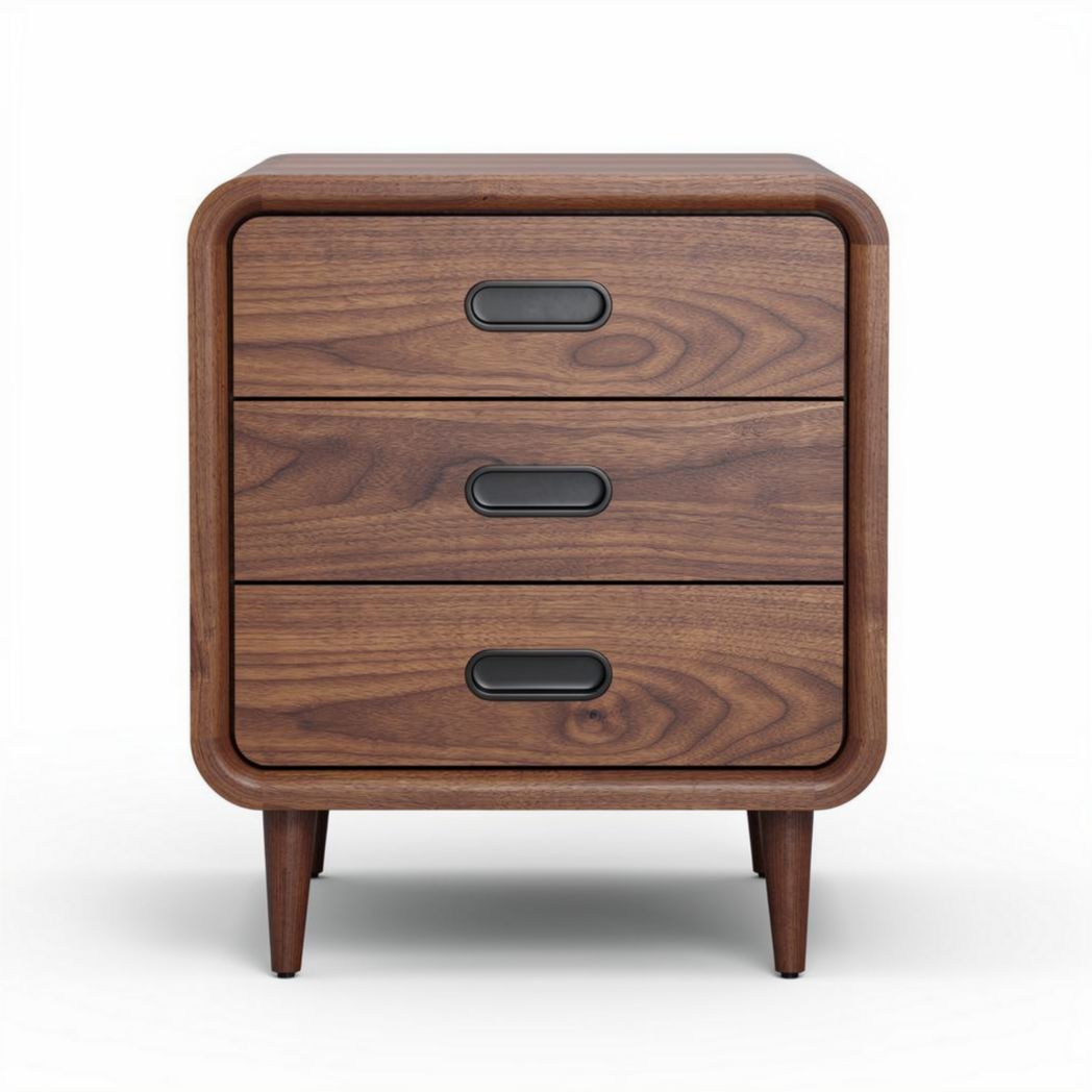 Wooden nightstand with three drawers and black handles 45 x 40 x 50cm