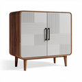 Wooden cabinet with two doors and textured white panel design 80 x 40 x 75cm