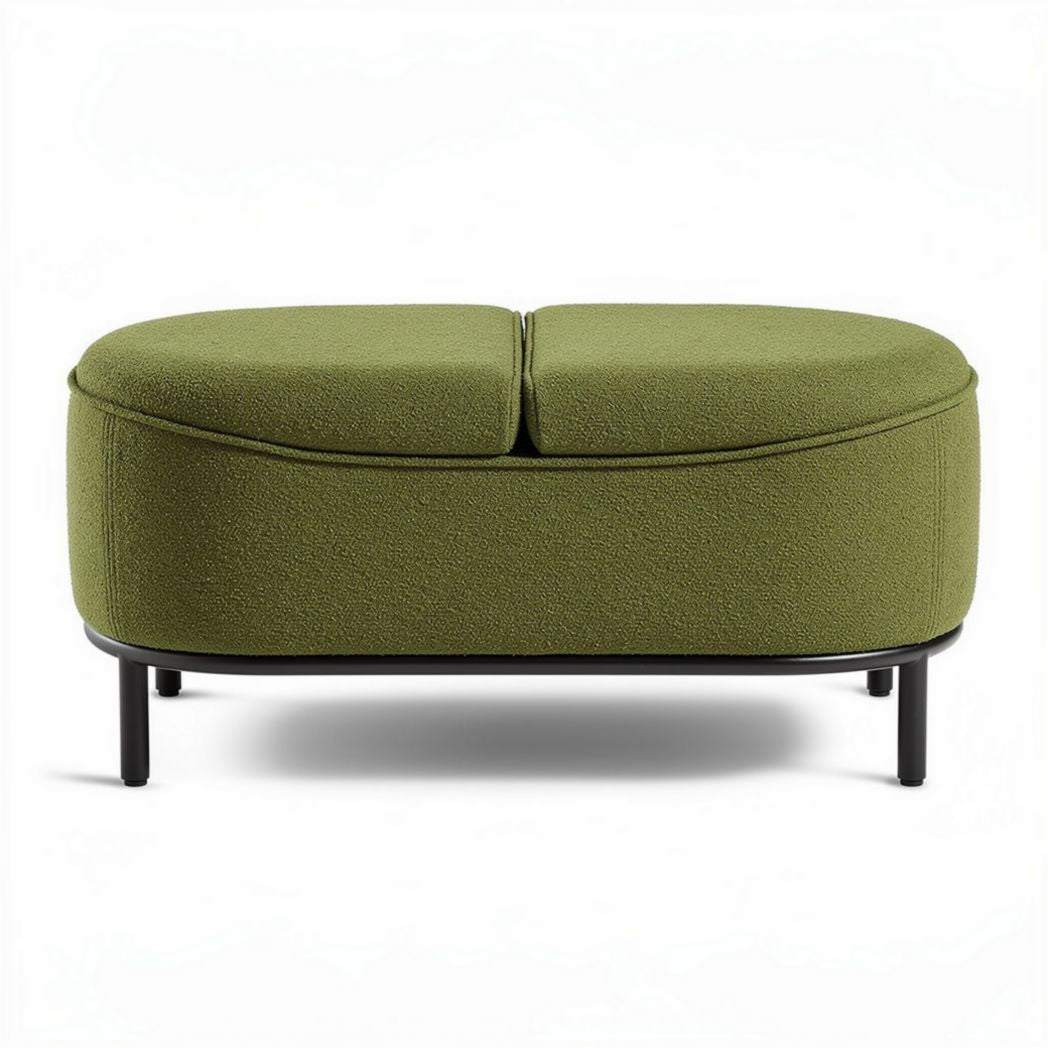 Green upholstered ottoman with metal legs 120 x 80 x 40cm for living room use