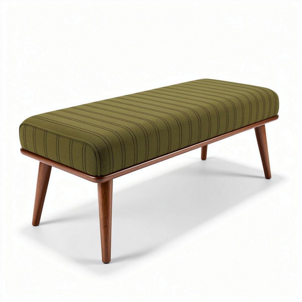 Upholstered bench with striped fabric and wooden legs 120 x 40 x 45cm
