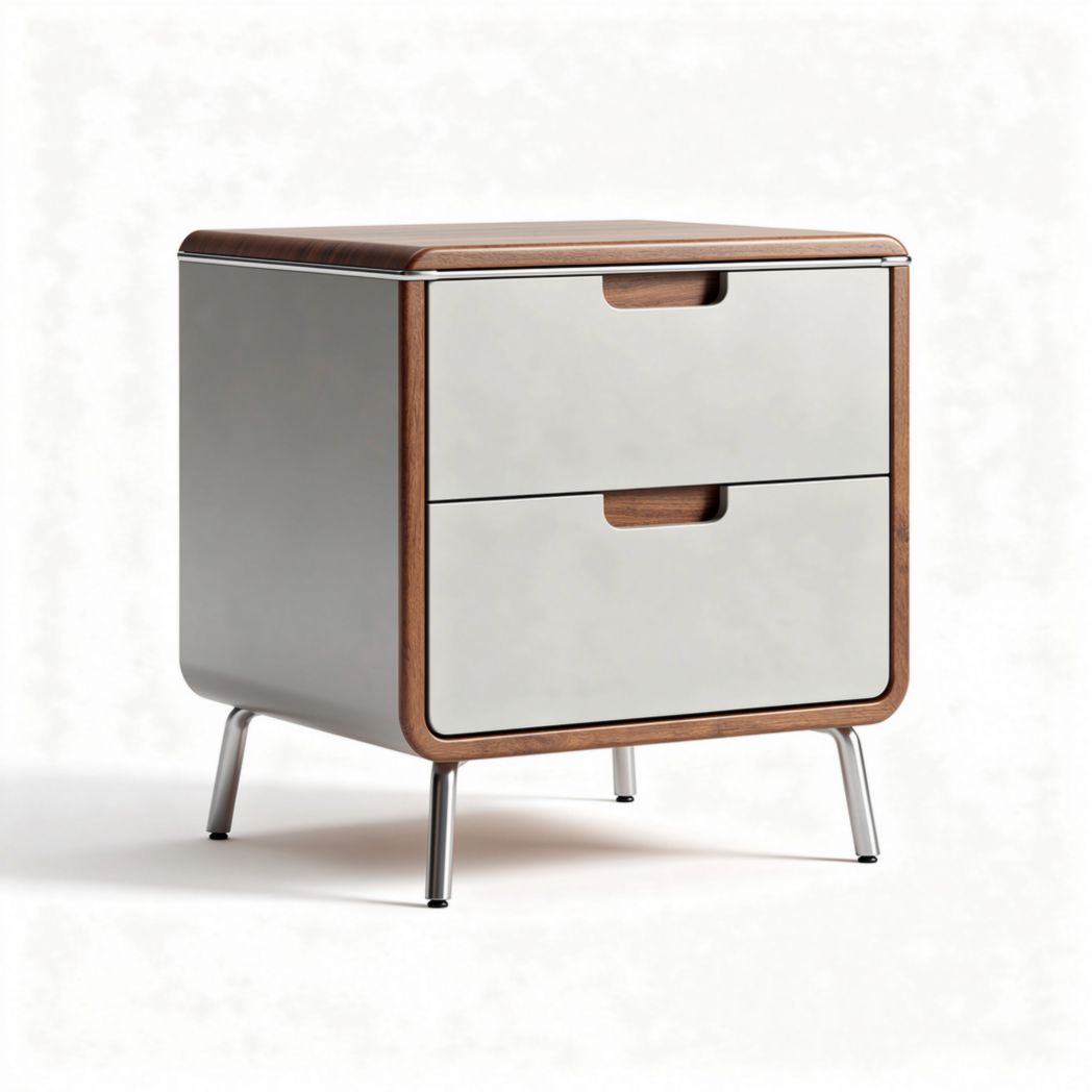 Modern bedside table with two drawers wood and metal construction 45 x 40 x 50cm